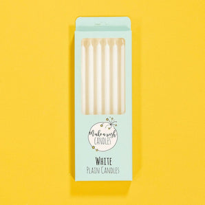 Crumbs & Doilies White Candles pack of 6 simple white candles for birthday cakes or cupcakes, approx 15cm each.